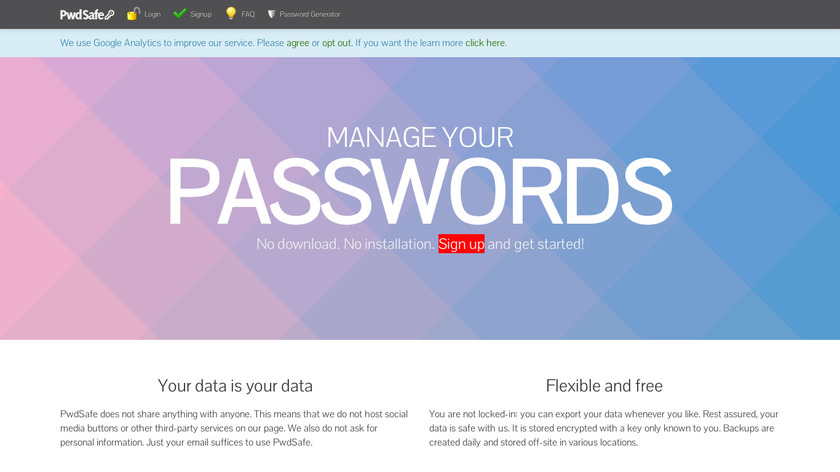 PwdSafe Landing Page