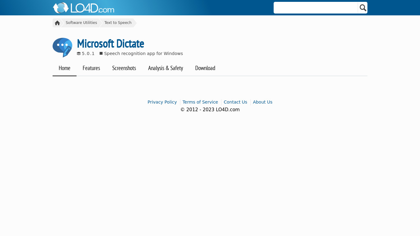 Microsoft Dictate Landing page