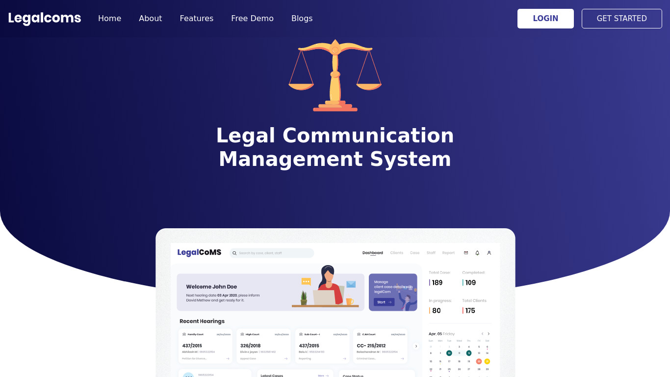 Legalcoms Landing page