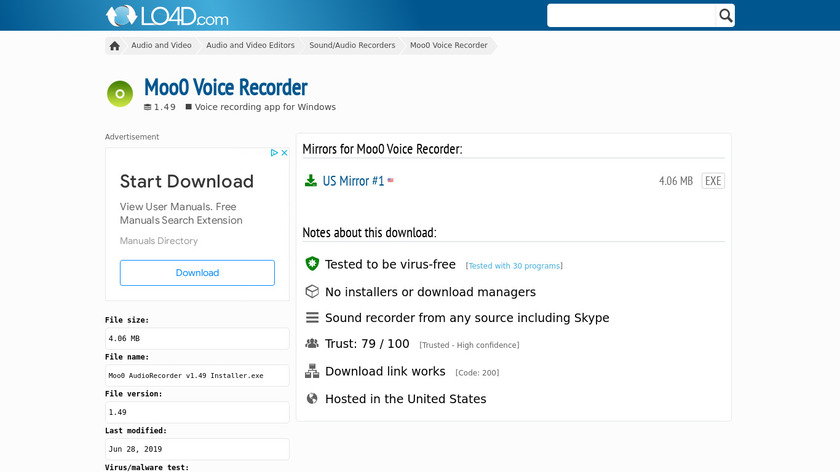 Moo0 Audio Recorder Landing Page
