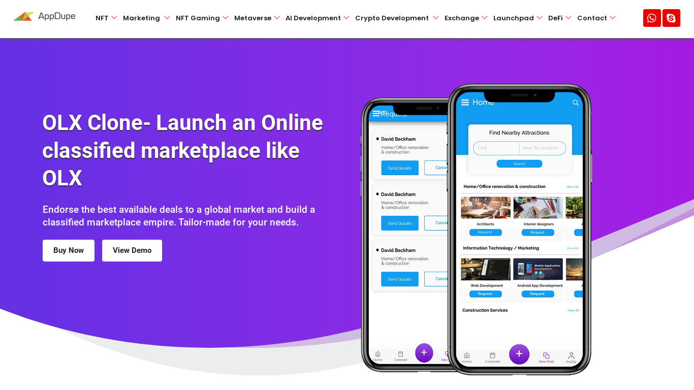 Appdupe OLX Clone App Landing page