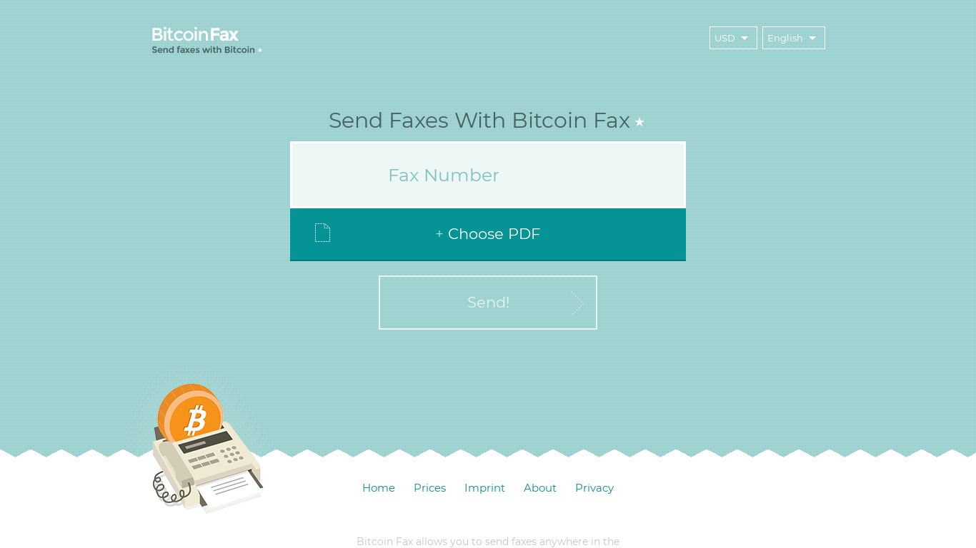 Bitcoin Fax Landing page