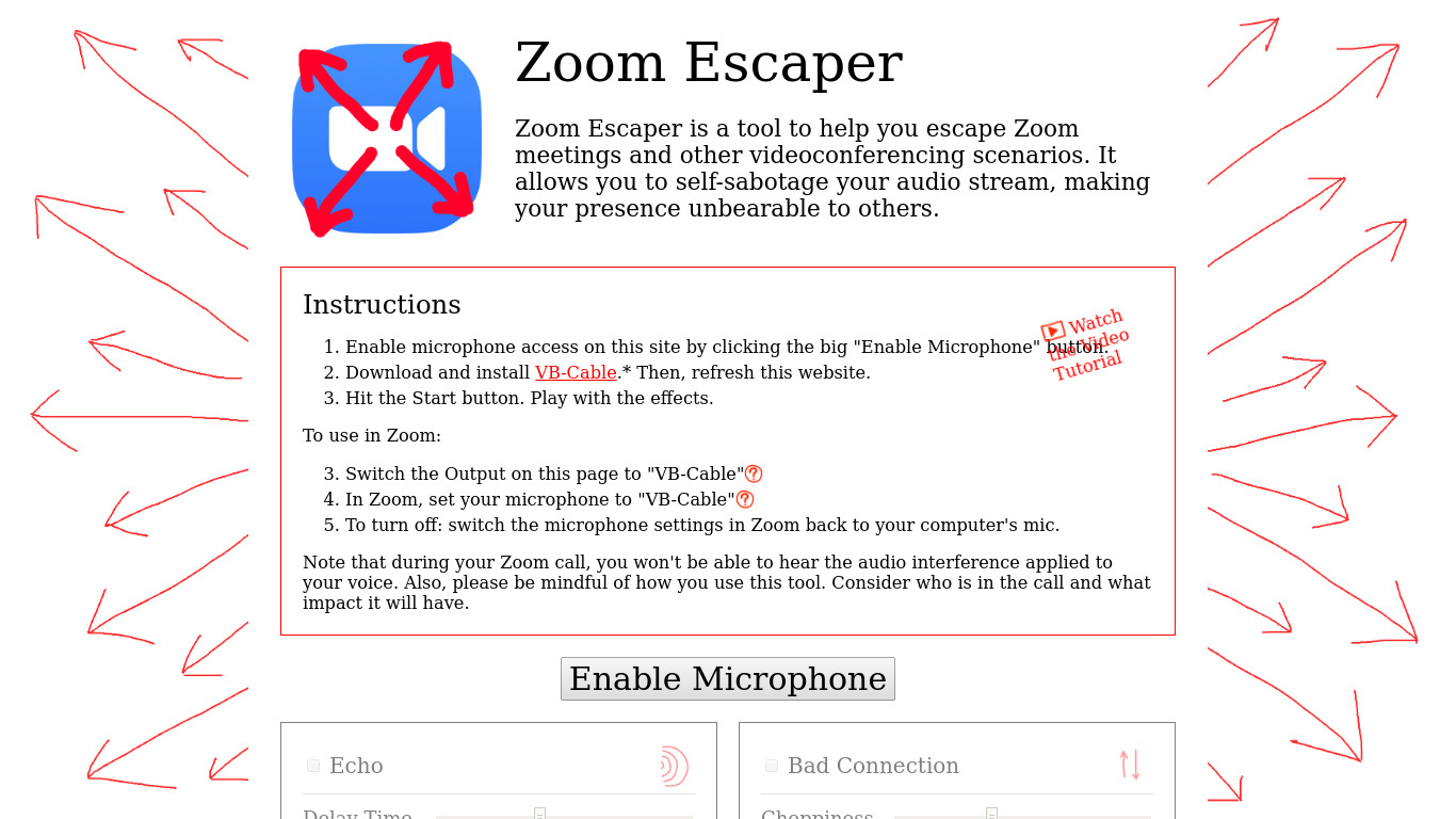 Zoom Escaper Landing page