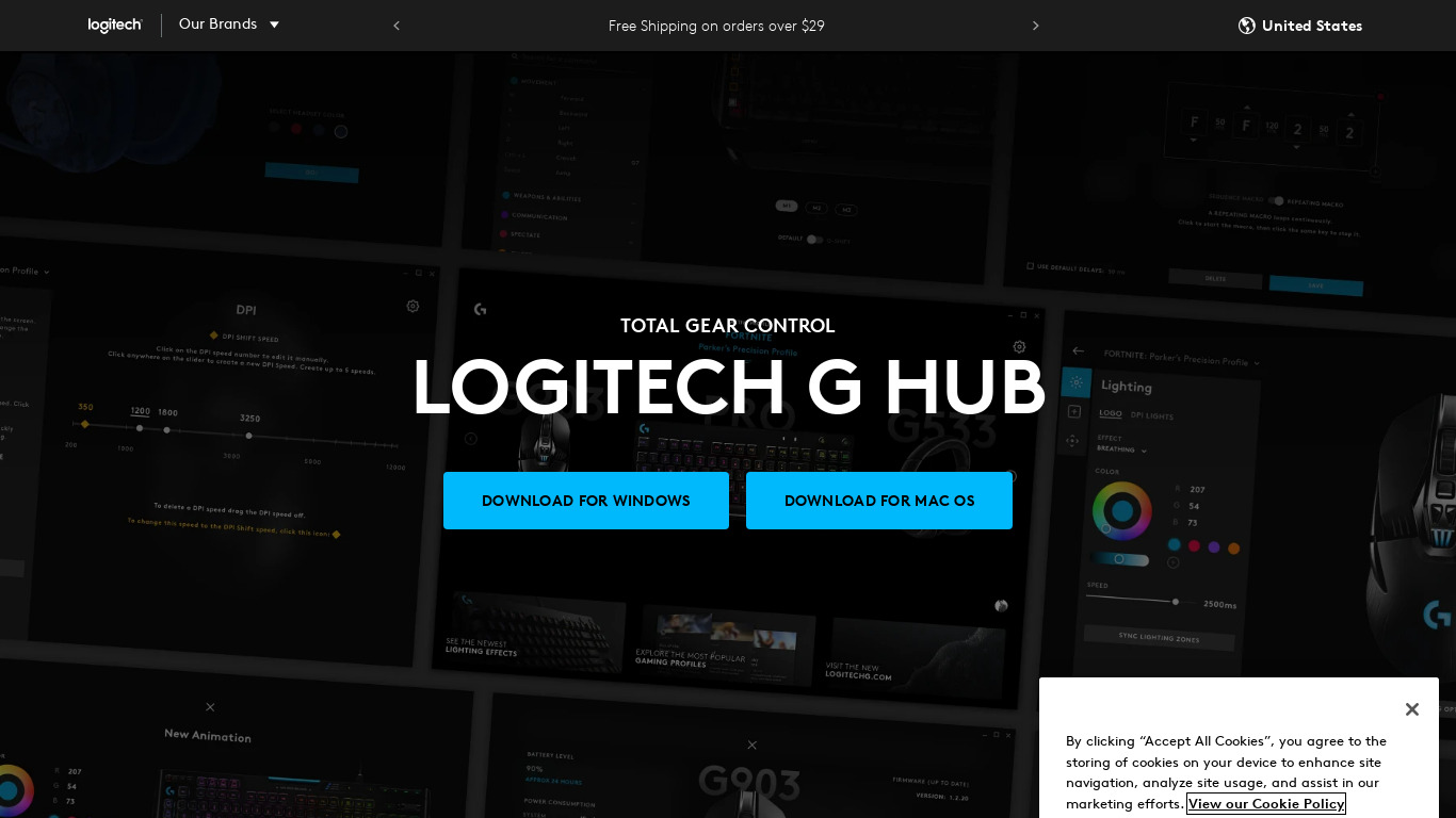 Logitech G Hub Landing page