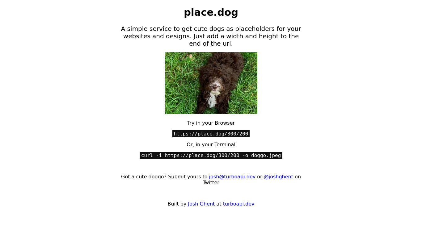 Place Dog Landing page