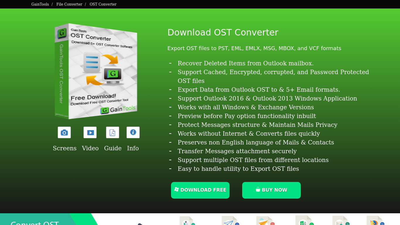 GainTools OST Converter Tool Landing page