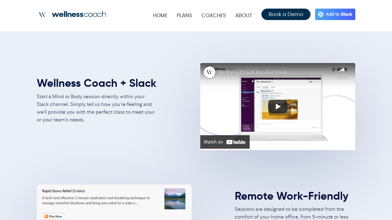 Slack Wellness Coach Landing page