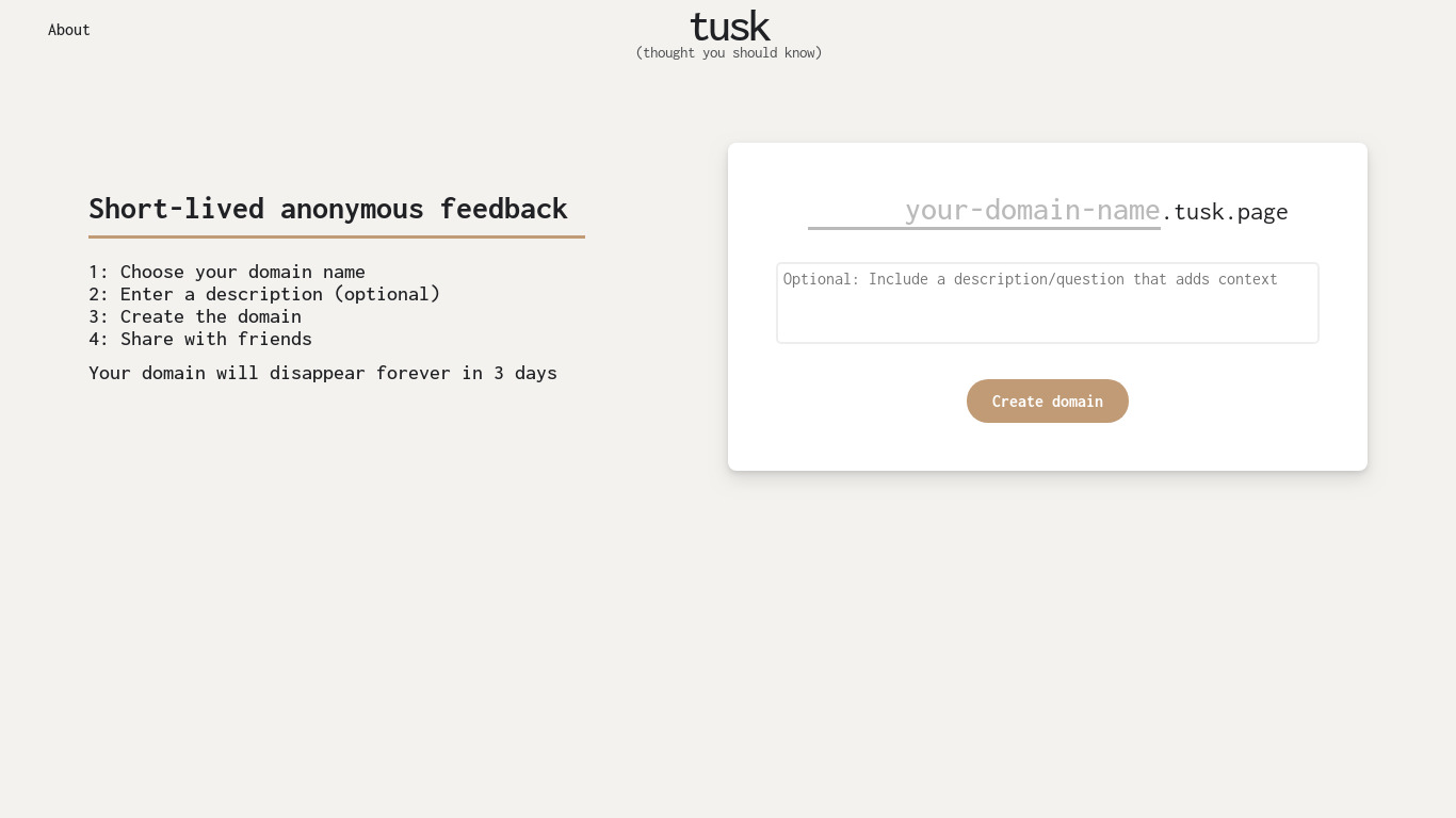 tusk (thought you should know) Landing page