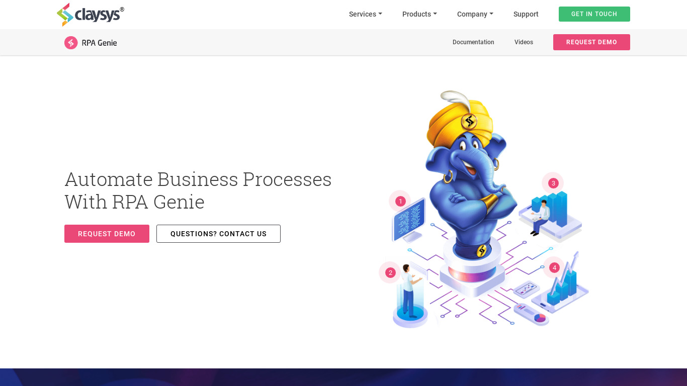 RPA Genie by ClaySys Landing page