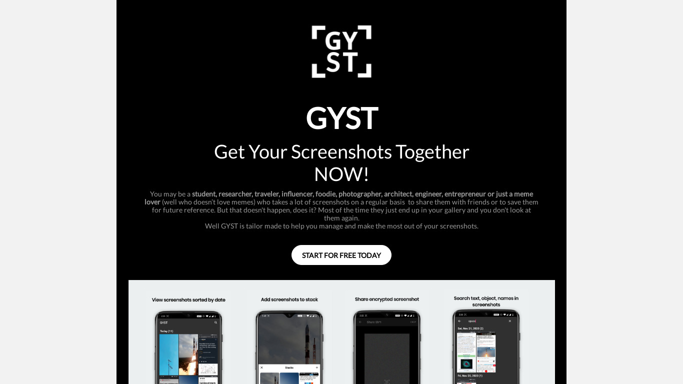GYSTnow.app Landing page