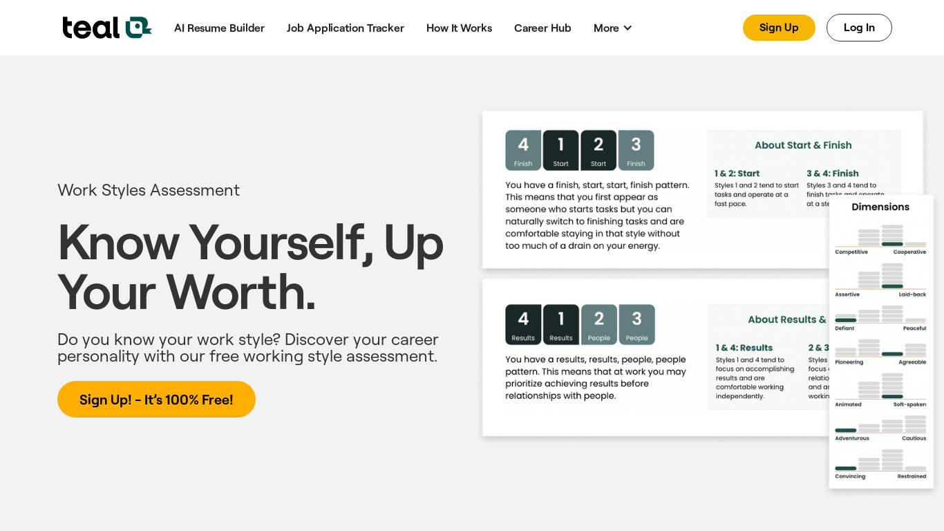 Work Styles 360 by Teal Landing page