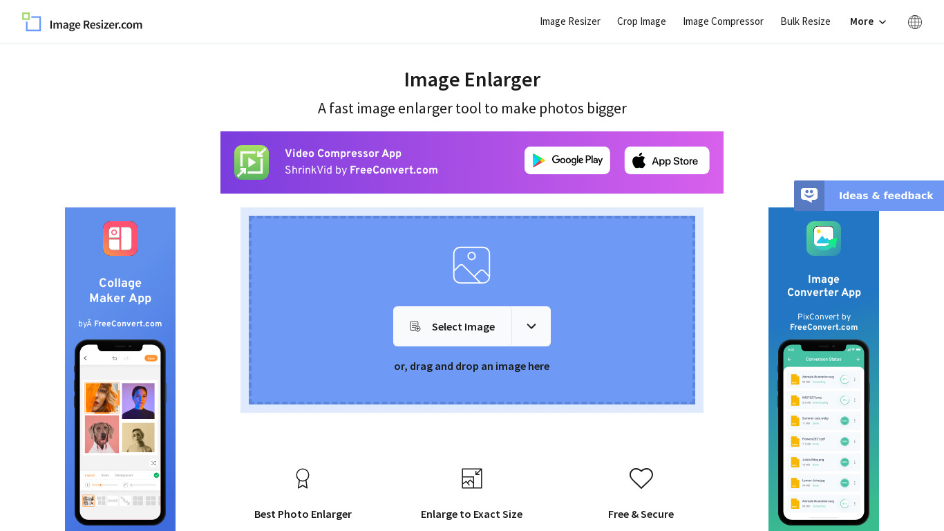 Image Enhancer by ImageResizer.com Landing page