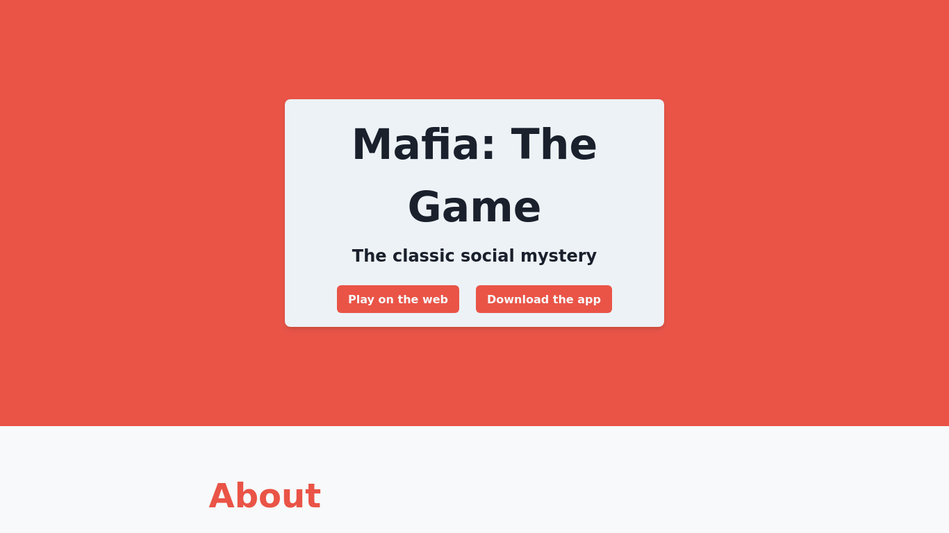 Mafia: The Game Landing page