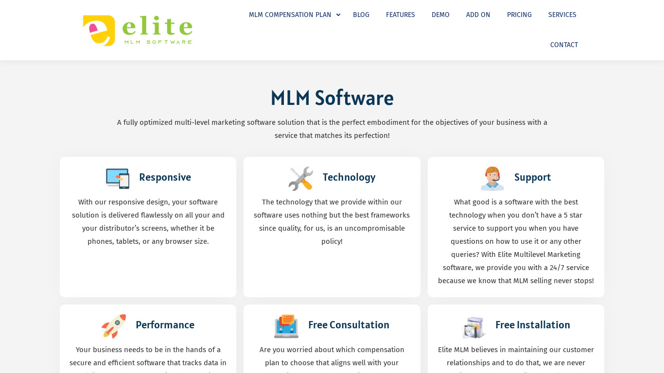 Elite MLM Software Landing page