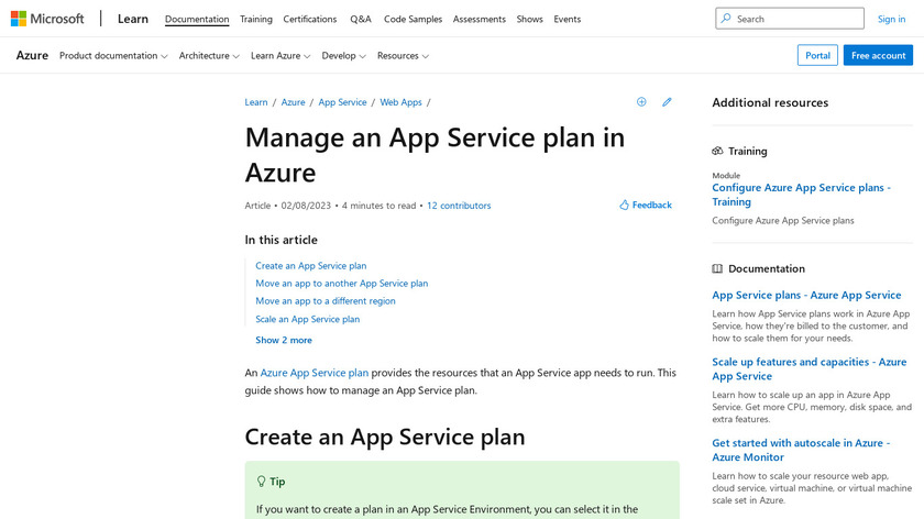 Azure App Service plan Landing Page