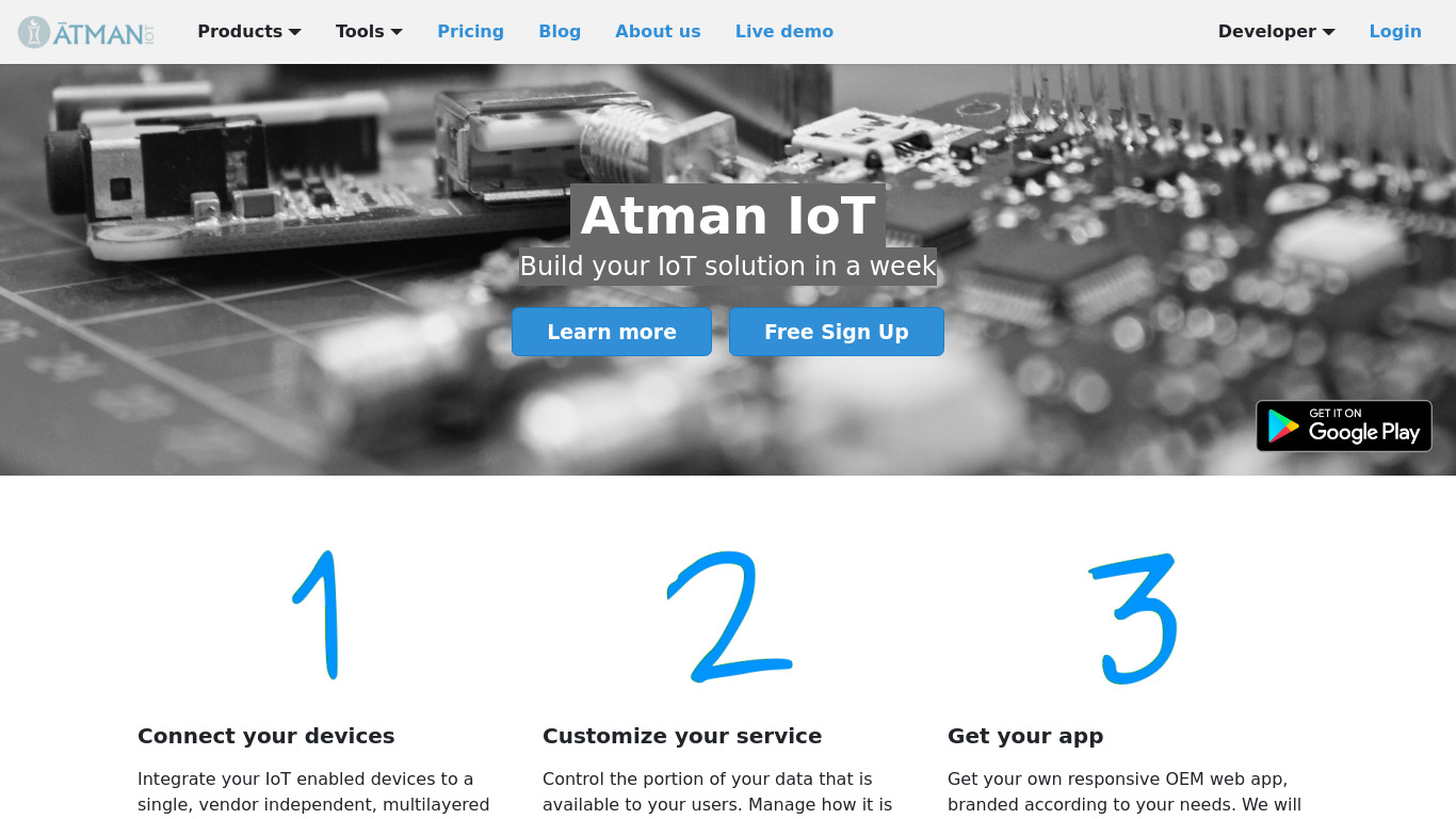 Atman IoT Landing page