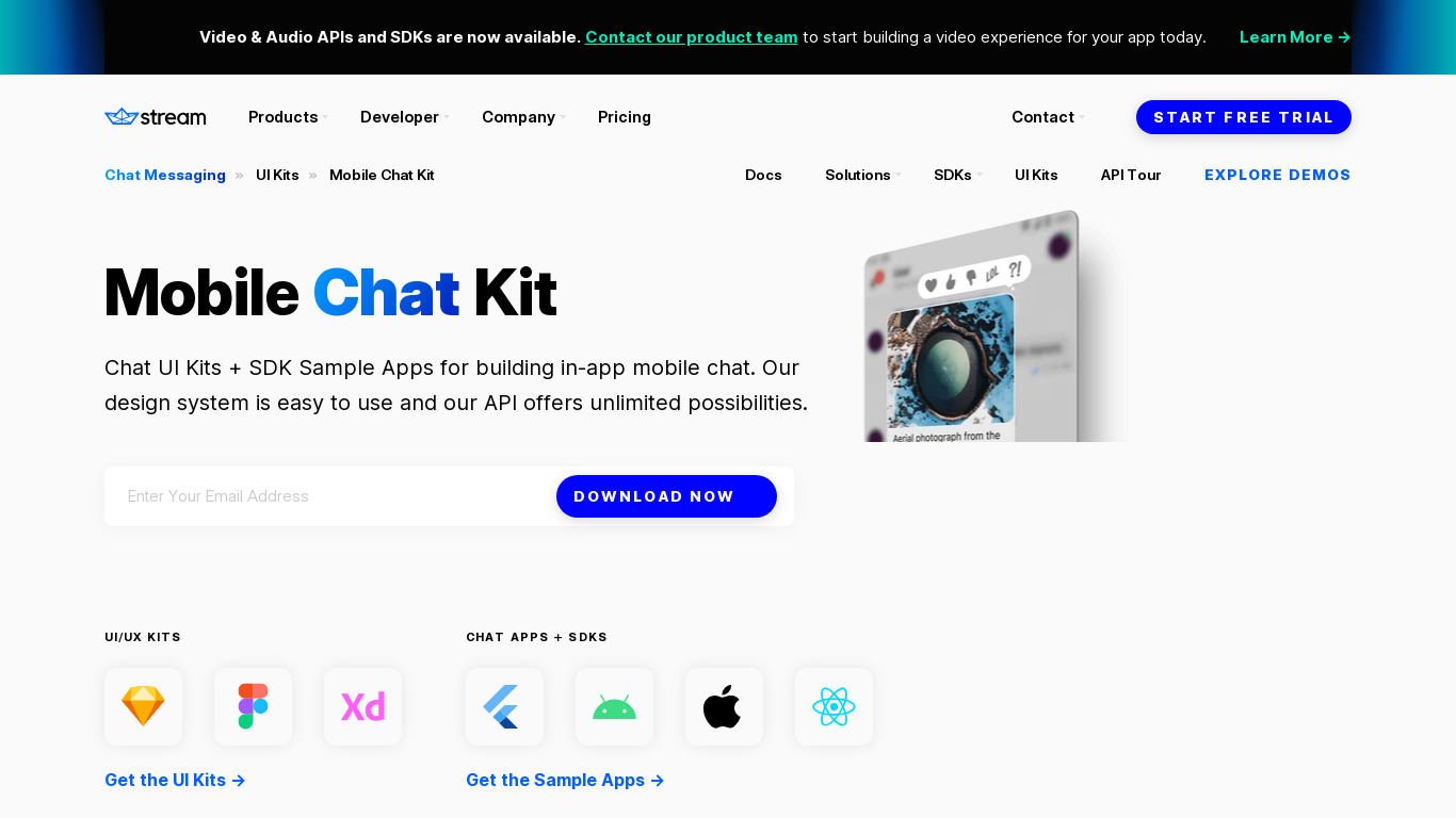 Mobile Chat Kit Landing page