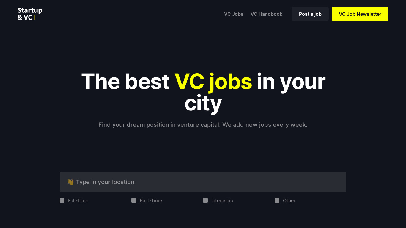 Venture Capital Jobs Landing page