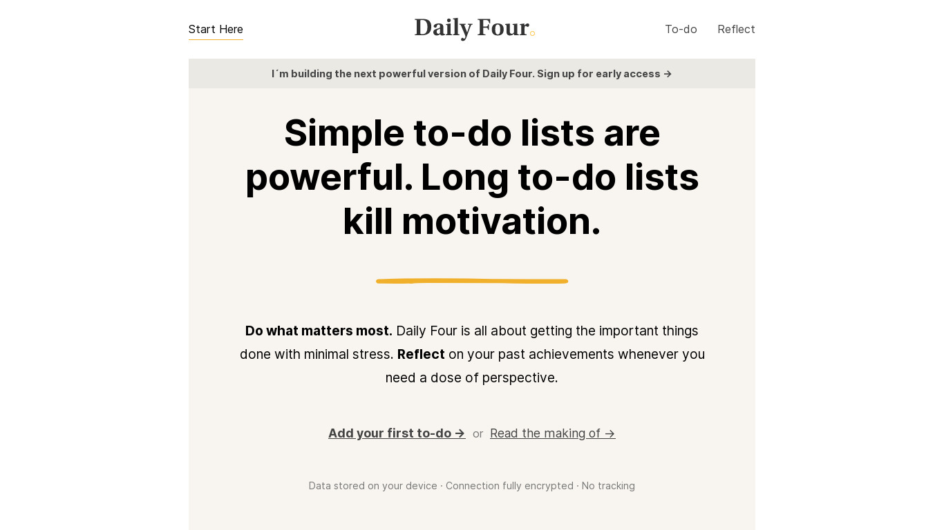 Daily Four Landing page