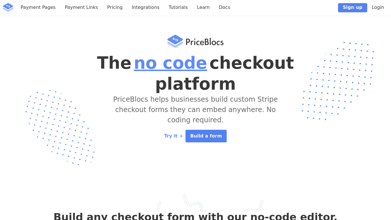 PriceBlocs Landing page