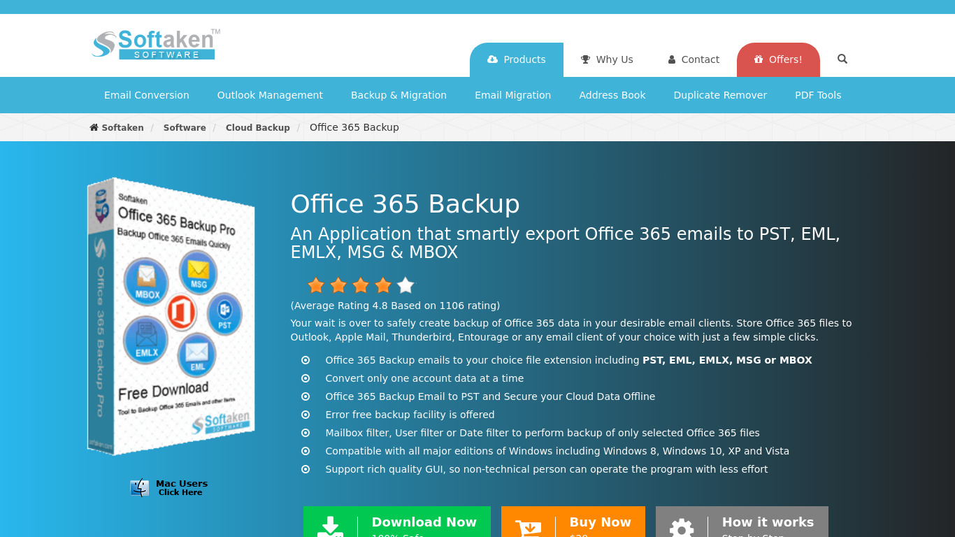 Softaken Office 365 Backup Landing page