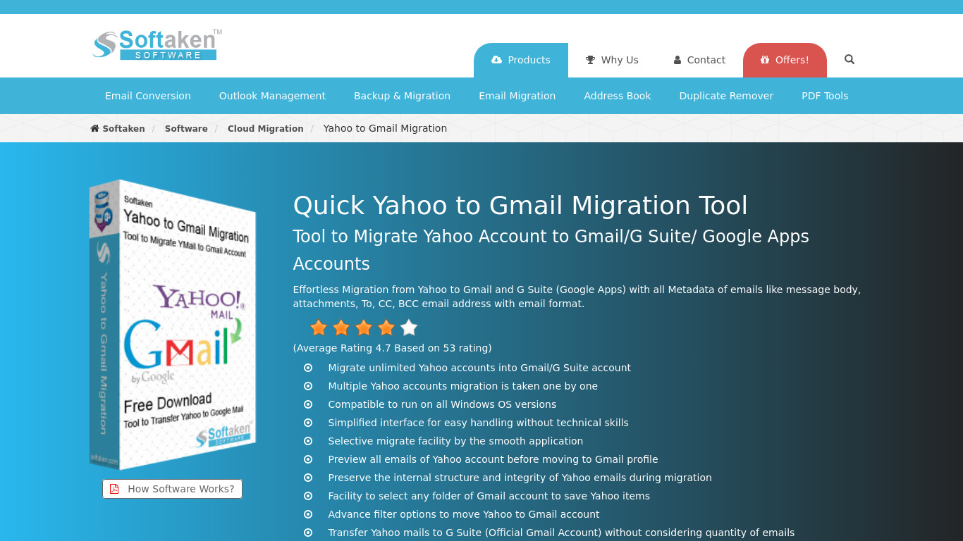 Softaken Yahoo to Gmail Migration Landing page