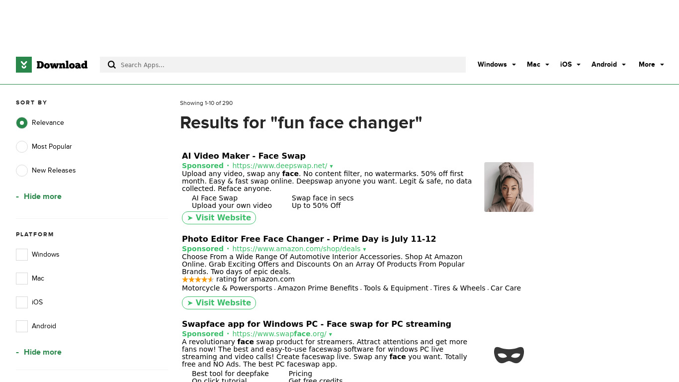 Fun Face Changer Landing page