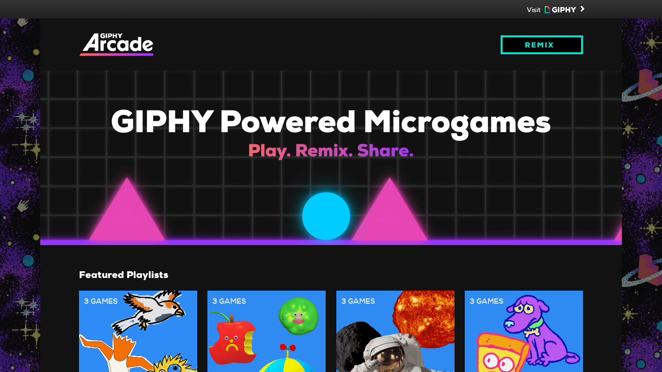 GIPHY Arcade Landing page