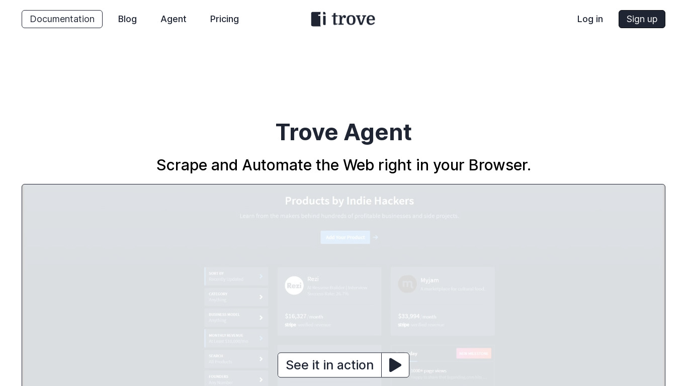 Trove Agent Landing page