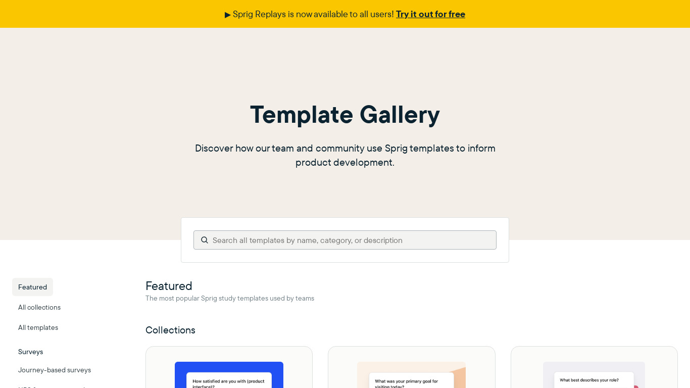 Microsurvey Template Gallery by UserLeap Landing page