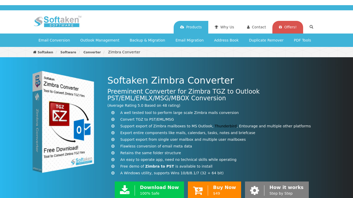 Softaken Zimbra Converter Landing page
