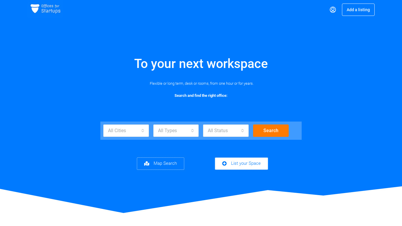 Offices for Startups Landing page