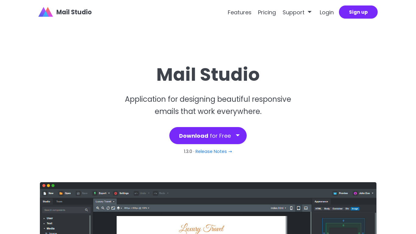 Mail Studio Landing page