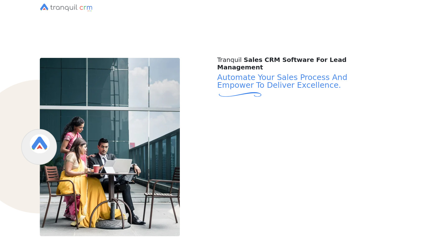 Tranquil CRM Landing page