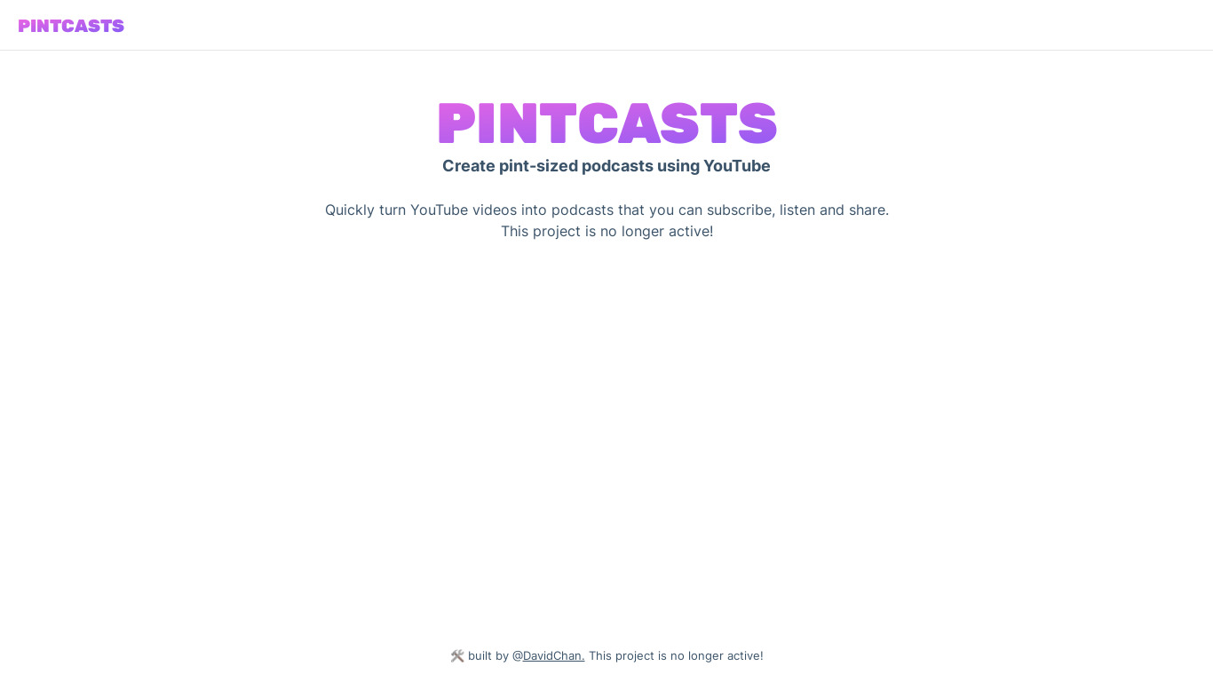 Pintcasts Landing page