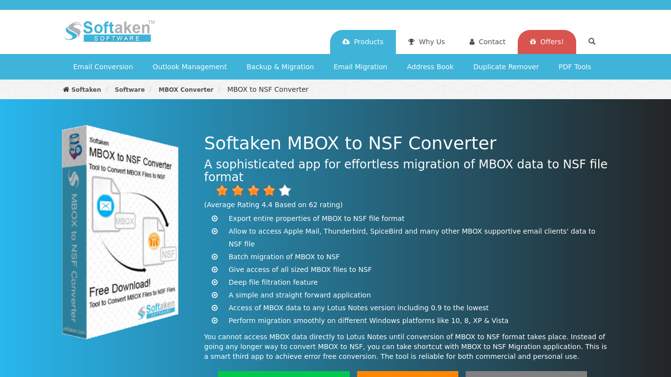 Softaken MBOX to NSF Converter Landing page
