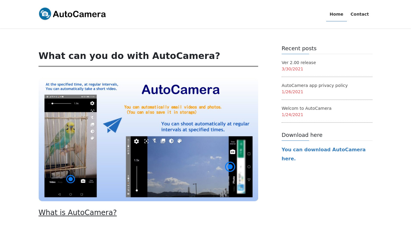 AutoCamera Landing page