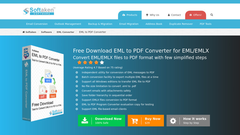 Softaken EML to PDF Converter Landing Page
