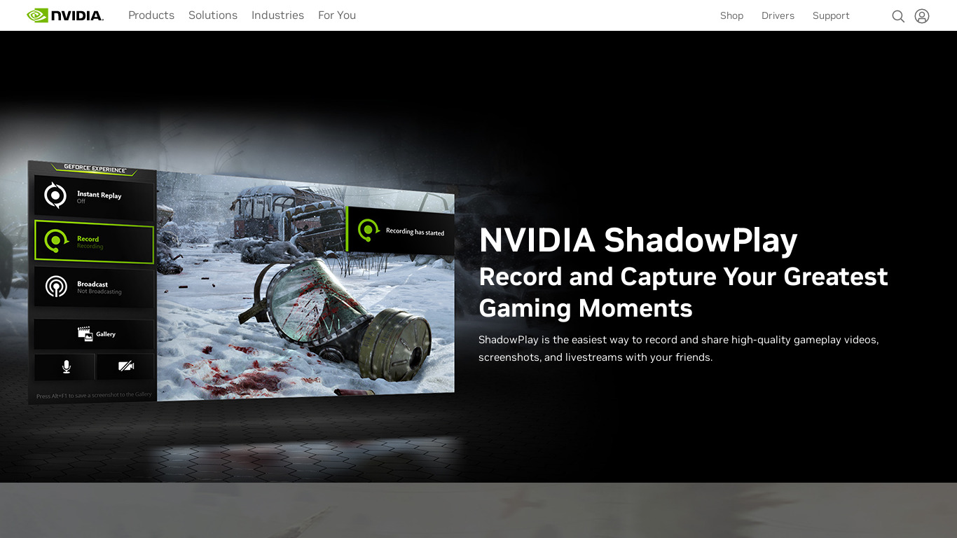 Nvidia ShadowPlay Landing page