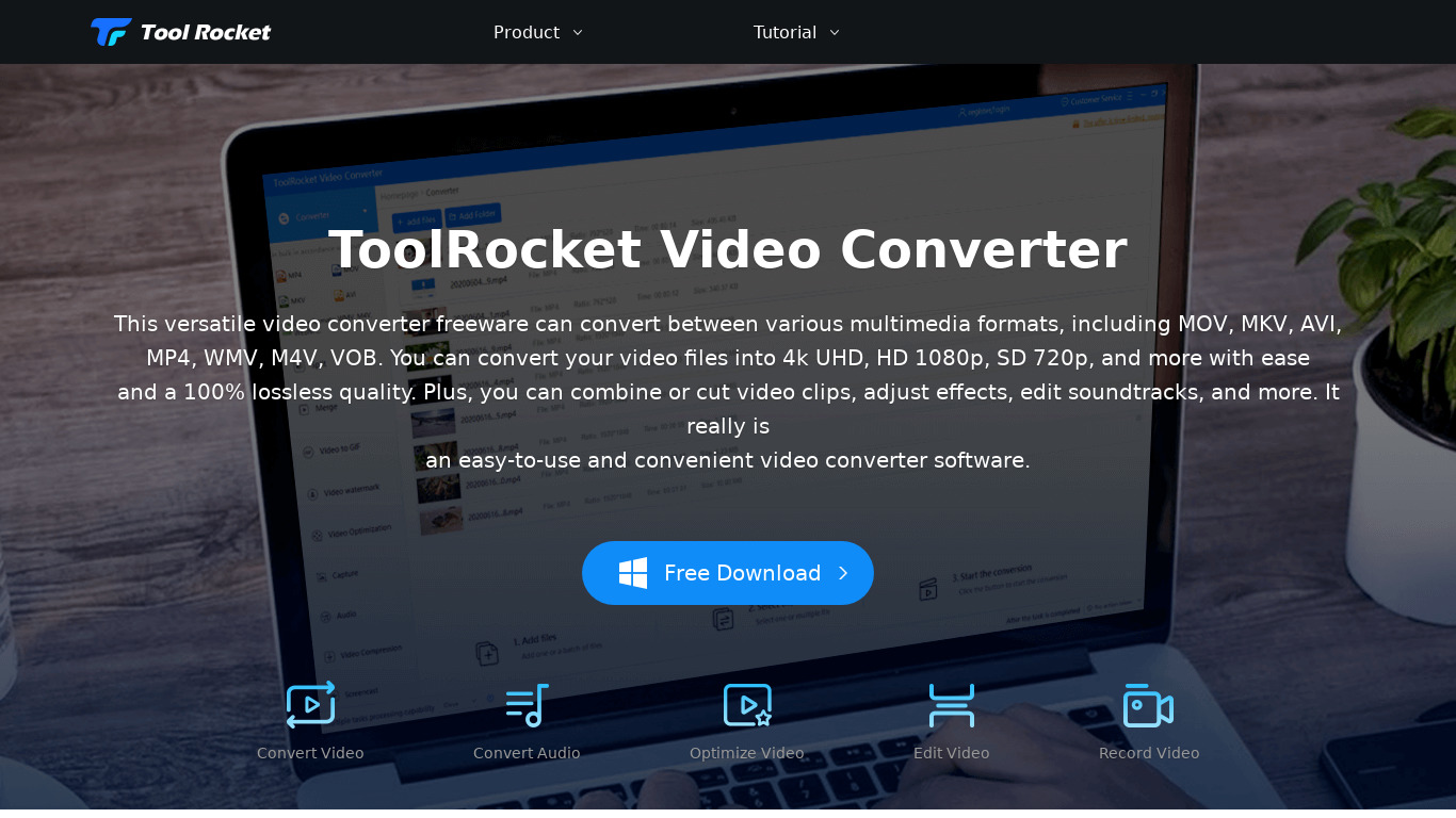 ToolRocket Video Converter Landing page