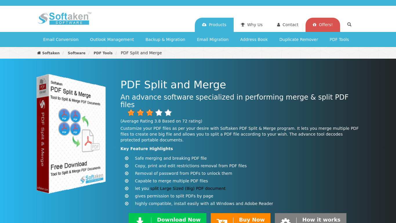 Softaken PDF Split and Merge Landing page