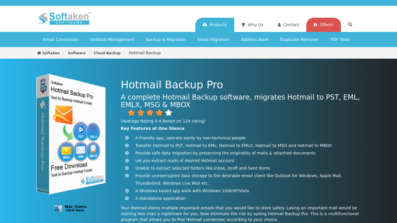 Softaken Hotmail Backup Landing page