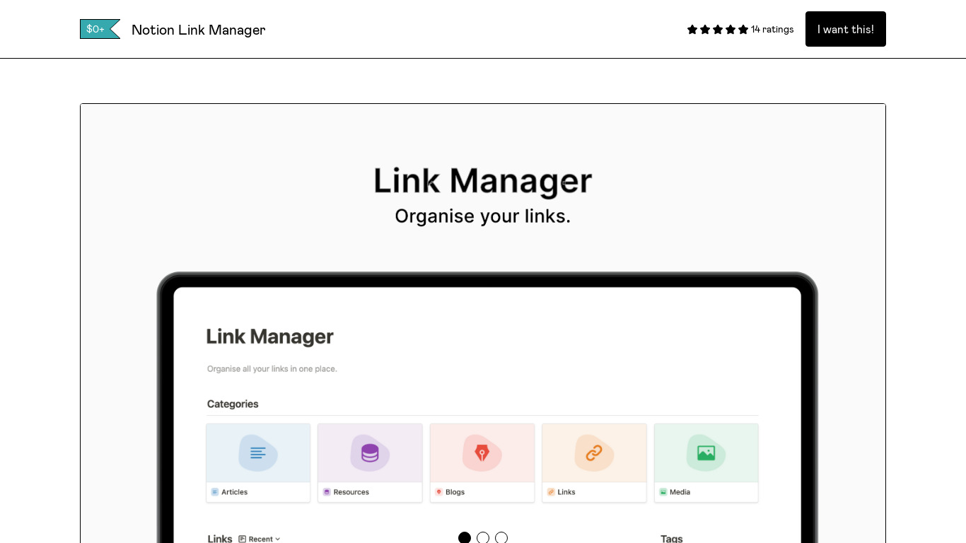 Notion Link Manager Landing page
