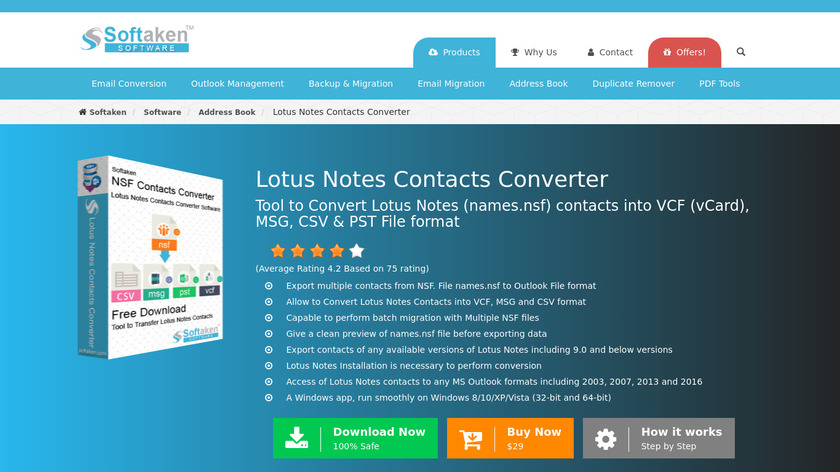 Softaken Lotus Notes Contacts Converter Landing Page
