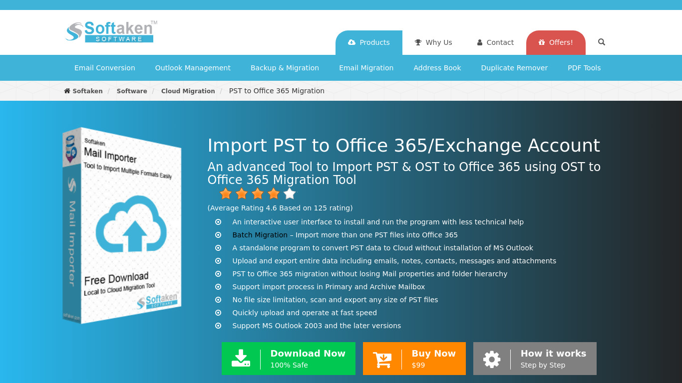 Softaken PST to Office365 Importer Landing page