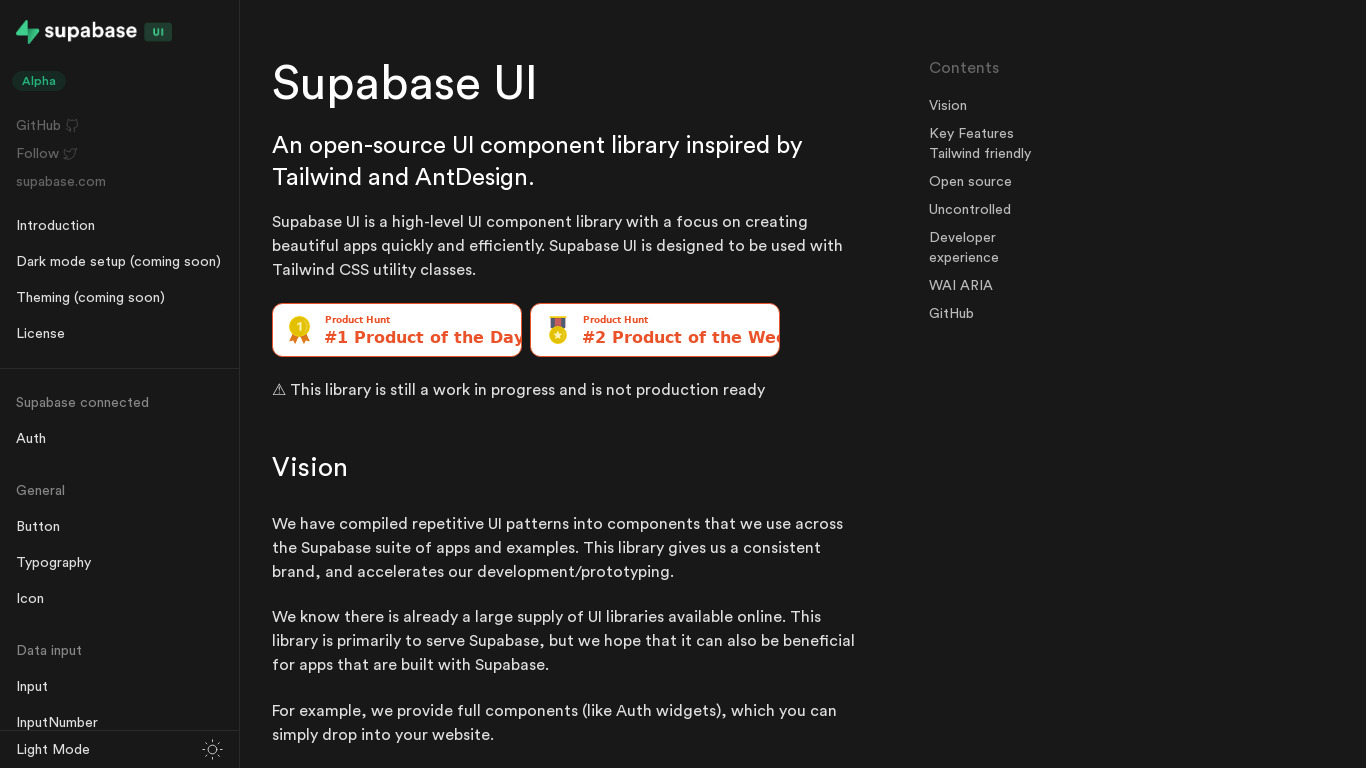 Supabase UI Landing page