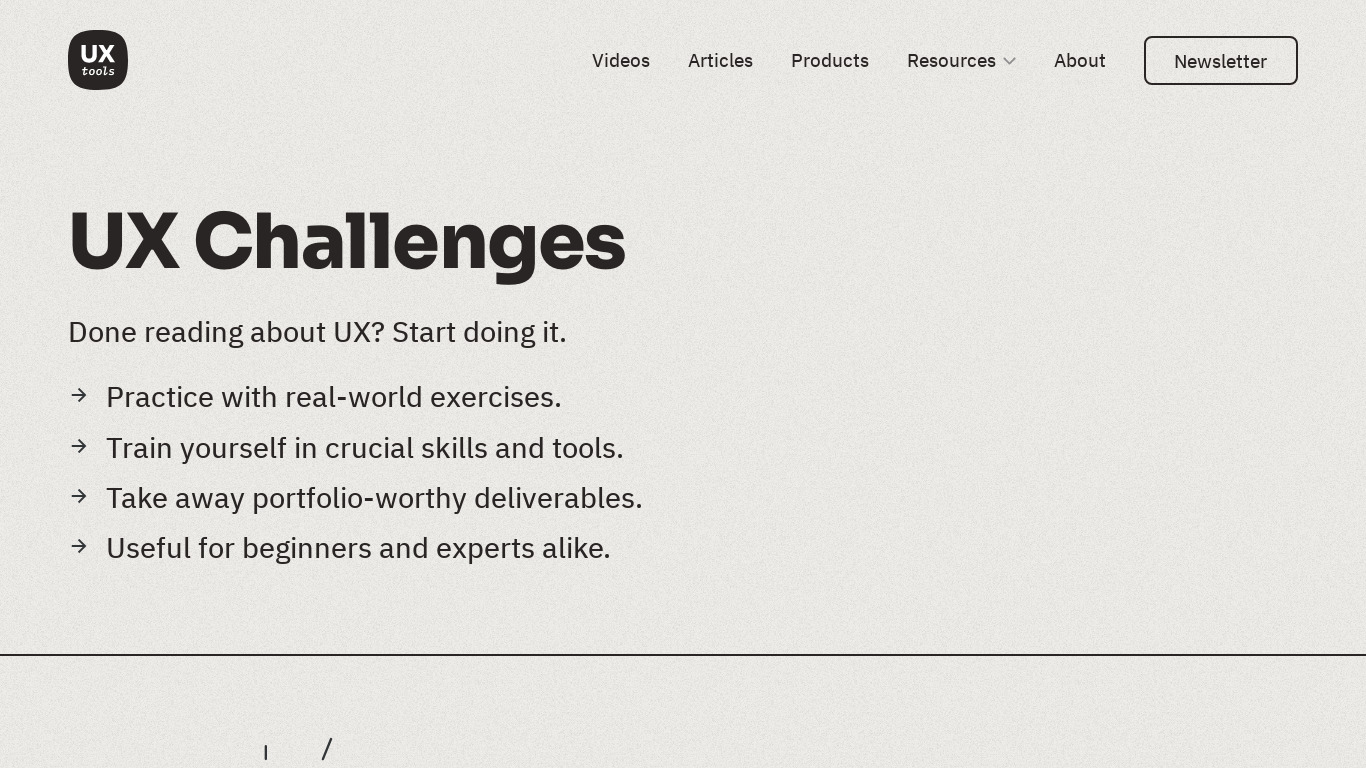 UX Challenges Landing page