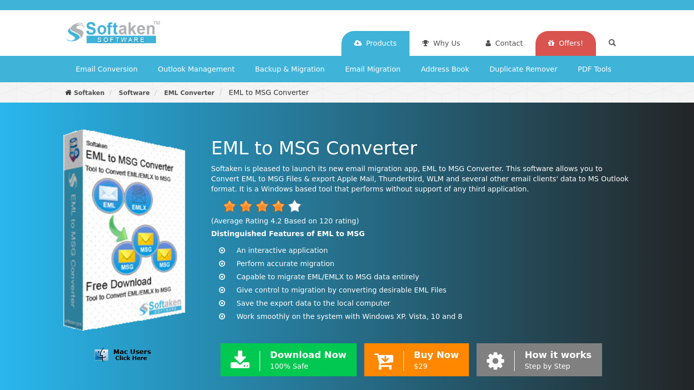 Softaken EML to MSG Converter Landing page