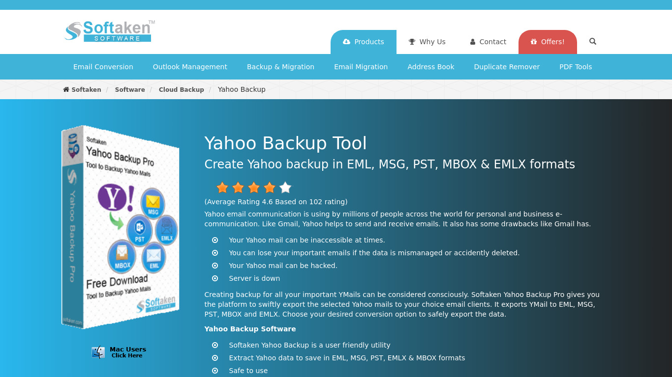 Softaken Yahoo Backup Landing page