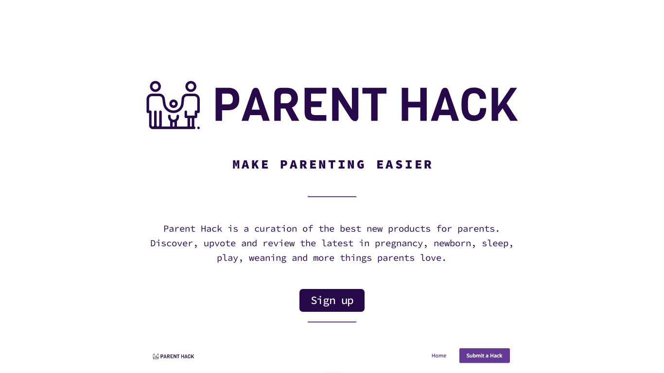 Parent Hack Landing page